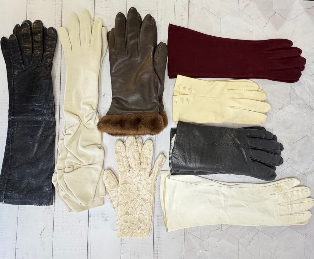 Lot of 8 Vintage Womens Gloves Lord & Taylor Hansen Sz 6-8 Long Opera Faux Fur